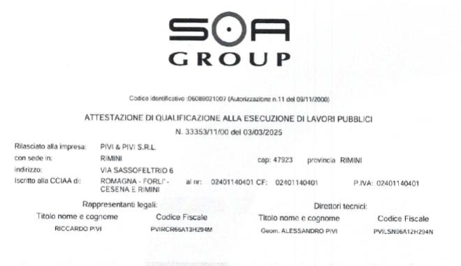 Certificazione SOA III - Pivi & Pivi Srl